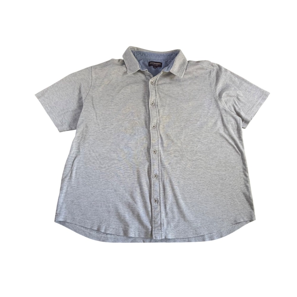 Johnston‎ & Murphy Mens XL Gray Micro Stripe Short Sleeve Button Down Knit Shirt